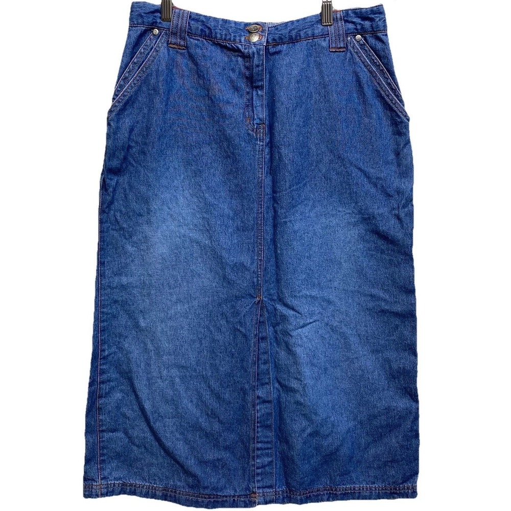 Bill Blass Jeans Petite Blue Denim Skirt Vintage Women's 10 P 6 Pockets MIDI